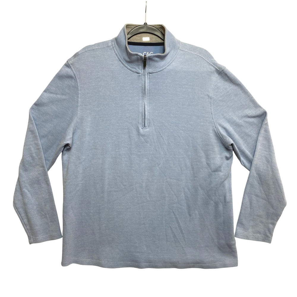 C&C California Sweater Mens XL Light Blue Textured Quarter Zip Pullover